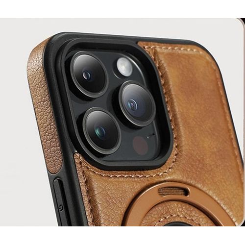 product_image_name-Generic-Iphone 12 / Iphone 12 Pro High Quality leather Case, Magsafe, Wireless charging supporting with Stand Ring - Brown-3