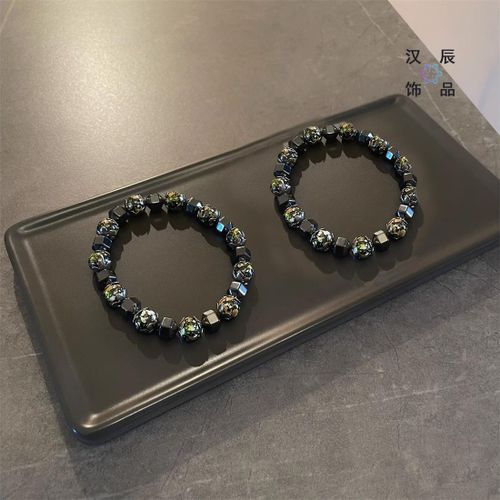 CALLIARA Minimalist Green-Gold Crackle Bracelet Men's Geometric Cut Beaded Bracelet High-End Retro Glass Jewelry - image 2