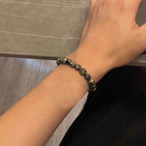 CALLIARA Minimalist Green-Gold Crackle Bracelet Men's Geometric Cut Beaded Bracelet High-End Retro Glass Jewelry - image 4
