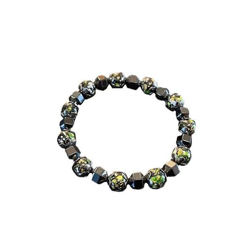 CALLIARA Minimalist Green-Gold Crackle Bracelet Men's Geometric Cut Beaded Bracelet High-End Retro Glass Jewelry - image 5