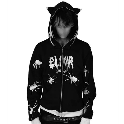 Womens Y2k Graphic Printed Zip Up Hoodies Gothic Punk Oversized