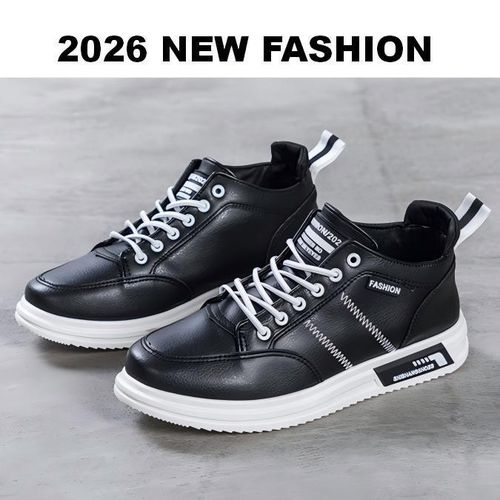 product_image_name-Fashion-Round Headed Leather Comfortable Men's Shoes 2026 New Casual Sneakers Fashion Trend Black Shoes Outdoor Casual Men Shoes-5