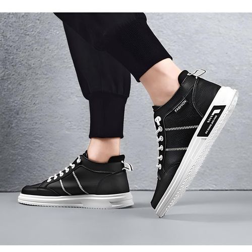 product_image_name-Fashion-Round Headed Leather Comfortable Men's Shoes 2026 New Casual Sneakers Fashion Trend Black Shoes Outdoor Casual Men Shoes-7