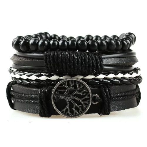product_image_name-Fashion-4 In 1 Retro Braided Adjustable Hand Bracelets-Black-1