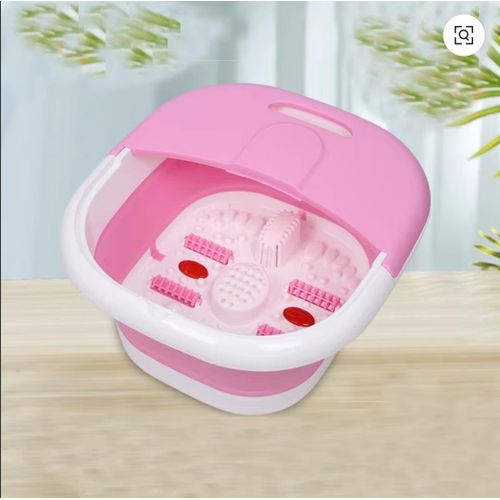 product_image_name-Foot Spa-Spa Bath Basin Portable Foot Soaking & Massage Nodes Tub - 4 Bubble Vibration Foldable Foot Bath Bucket  - Pink/White-1