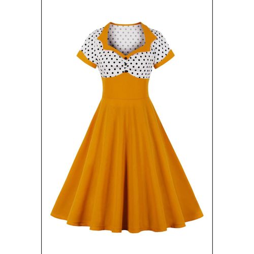 product_image_name-YELLOW Cable-Classy Yellow Polka dots dress-1