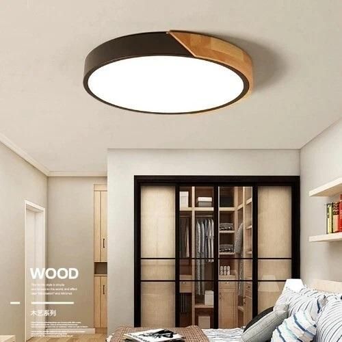 product_image_name-Generic-Creative round wooden ceiling light, black - 30cm in diameter - tri-color dimming-1