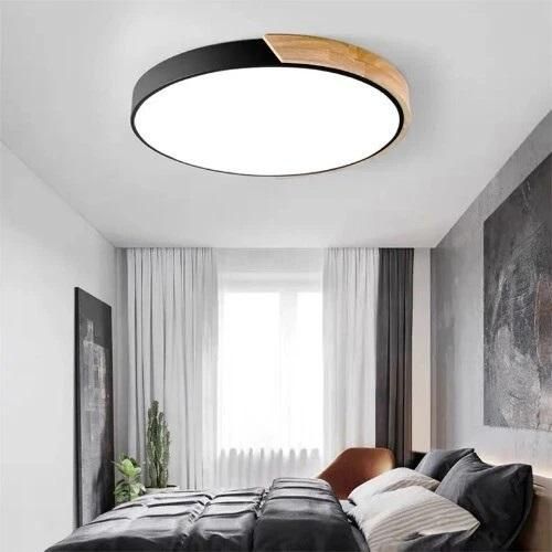 product_image_name-Generic-Creative round wooden ceiling light, black - 30cm in diameter - tri-color dimming-6