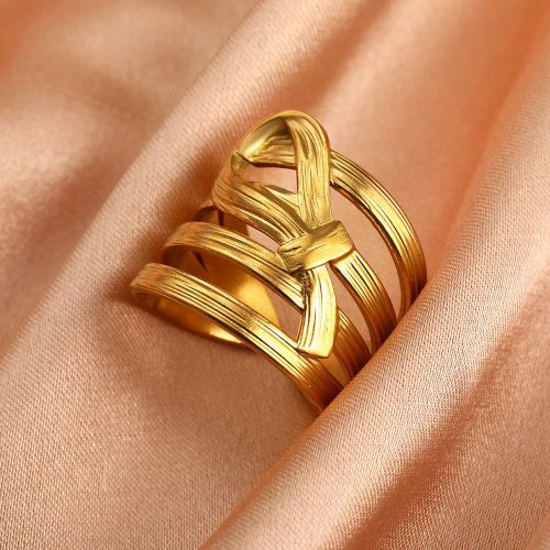 Fashion  Vintage wide-band open ring, Stainless Steel Statement versatile stackable multi-layer striped ring Stock Clearance - image 3