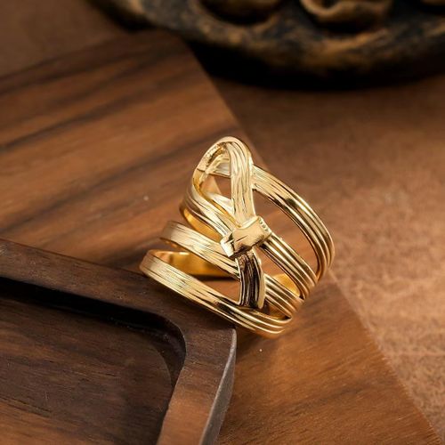 Fashion  Vintage wide-band open ring, Stainless Steel Statement versatile stackable multi-layer striped ring Stock Clearance - image 7