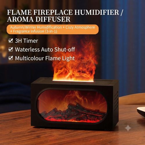 Generic 3D Flame Fireplace Effect Aroma Diffuser & Humidifier – Ultrasonic Essential Aroma Diffuser with LED Light with FREE 1 Essence Aroma - image 2