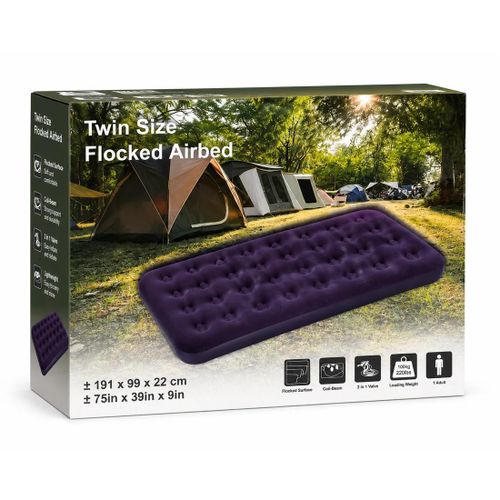 White Label Portable Twin Size Inflatable Airbed with Free Pump - Blue