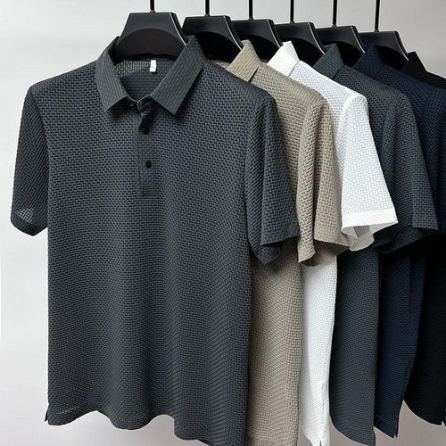 product_image_name-CALLIARA-Men's Ice Silk Polo Shirt - Breathable Mesh, Short Sleeve, Solid Color, Leisure Sports, High Quality-3