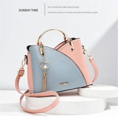 product_image_name-Fashion-Women’s PU Leather Shoulder & Messenger Bag – Color-Block Handbag with Heart Tassel Pendant, Large Capacity-Blue & Pink-6