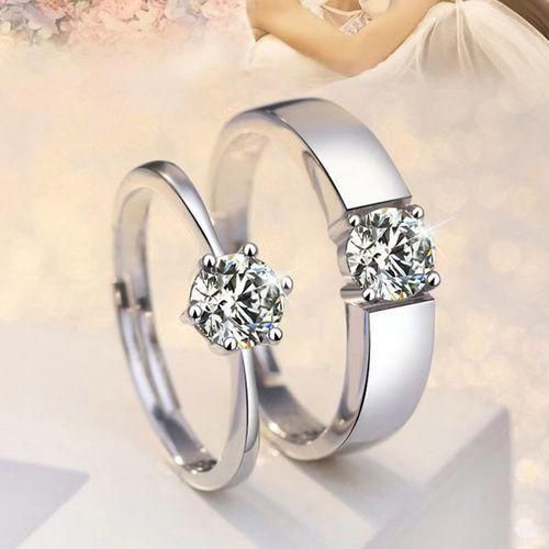 product_image_name-SXCHEN-2 Pcs Mosan Diamond and Zircon Engagement Ring Adjustable Size for Couple Rings-5