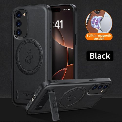 TECNO Spark 40 Pro (+) Plus High Quality MAGSAFE, Wireless Charging luxury leather Case With Kick-Stand -Black