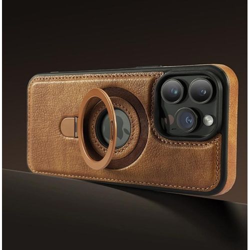 product_image_name-Generic-Iphone 15 Pro Max High Quality leather Case, Magsafe, Wireless charging supporting with Stand Ring - Brown -4