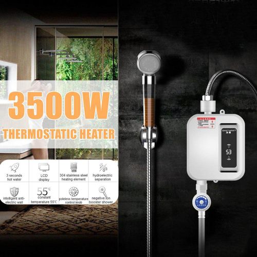 3500W Electric Tankless Water Heater Shower Head Set, Instant Hot Water  Heater LCD Display, White 