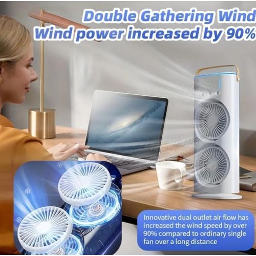 product_image_name-AC-3in1 Mini Air Cooler/Humidifier With Remote &  Colorful Night (USB Type-C Rechargeable)Light Mode- Dual High Power Desktop Fan - White-1