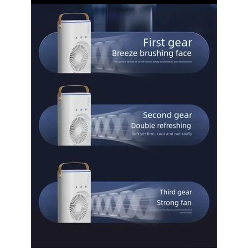 product_image_name-AC-3in1 Mini Air Cooler/Humidifier With Remote &  Colorful Night (USB Type-C Rechargeable)Light Mode- Dual High Power Desktop Fan - White-6