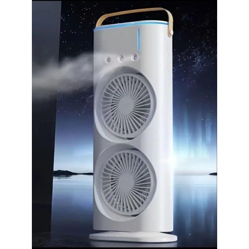 product_image_name-AC-3in1 Mini Air Cooler/Humidifier With Remote &  Colorful Night (USB Type-C Rechargeable)Light Mode- Dual High Power Desktop Fan - White-8