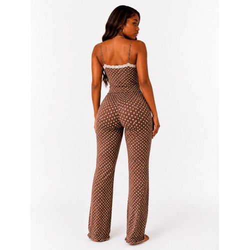 Generic 2-Women’s Polka Dot Lounge Set – Soft Stretchy Pajama Wear Brown/White - image 2