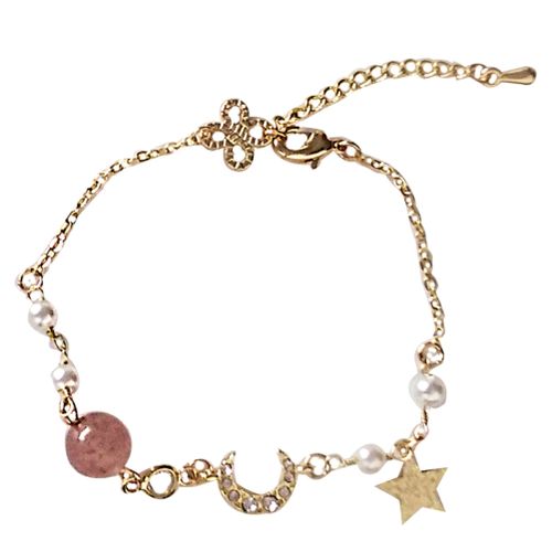 Shop Generic Fashion Women Rhinestone Star Moon Bead Charm ChainPink