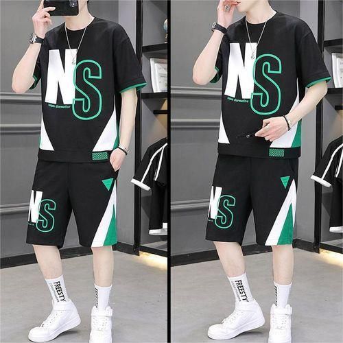 product_image_name-Gukbis-2pcs Men's Short-sleeved T-shirt + Shorts Set - Black-8