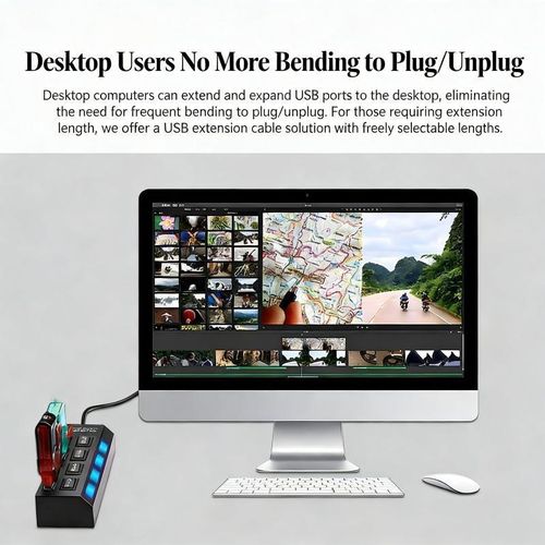 Generic USB 2.0, Four-Port USB Splitter with Multi-Port Extender and Independent Switches-Black - image 6