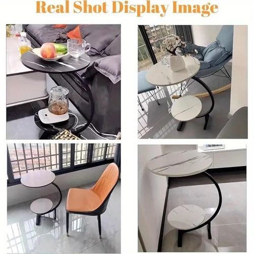 Generic Double-layered round coffee table, C-shaped side table with storage shelf, easy-to-assemble casual small table. - image 7