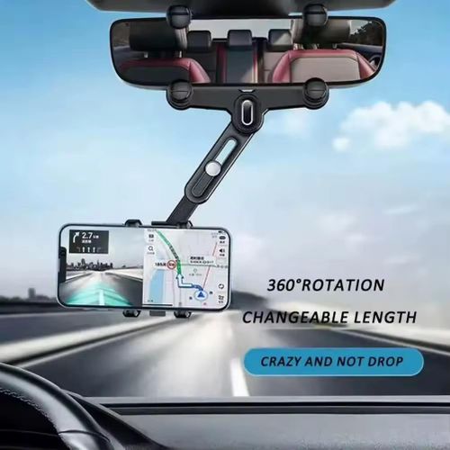 product_image_name-Generic-Universal Car Rearview Mirror Phone Holder – 360° Rotating, Adjustable, Hands-Free Driving Mount - Black-1