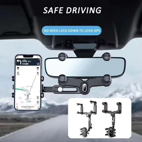 product_image_name-Generic-Universal Car Rearview Mirror Phone Holder – 360° Rotating, Adjustable, Hands-Free Driving Mount - Black-6