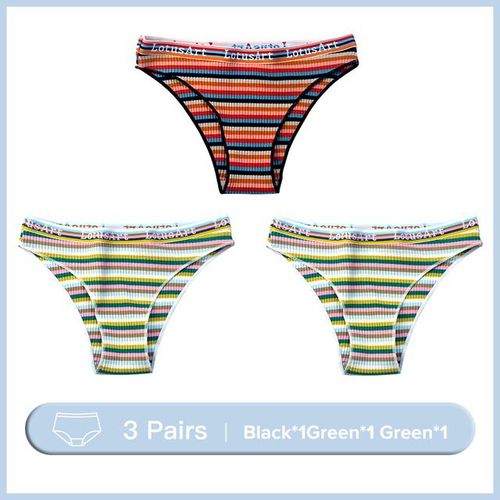 Shop Generic 3pcs/set Women Cotton Seamless Panties For Female Sexy  Underpants Colorful Striped Underwear Low Waist Briefs M-Xxl Lingerie  Online