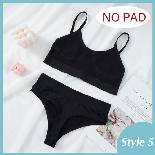 Shop Generic 2PCS Bra Set Women Sexy Bralette Sexy Female Underwear Lingerie  Ribbed S Seamless Wire Free Bra And Sexy Panty Set(#style5 Black Color)  Online