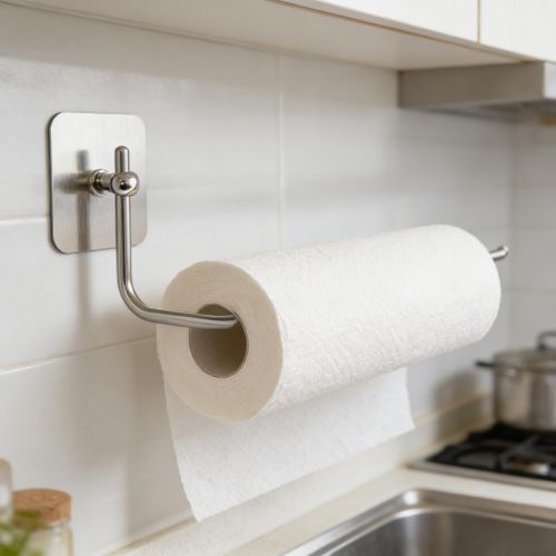 product_image_name-Generic-Stainless steel cling film dispenser, paper towel holder, stainless steel punch-free wall-mounted cup holder, kitchen storage rack, tissue holder.-2