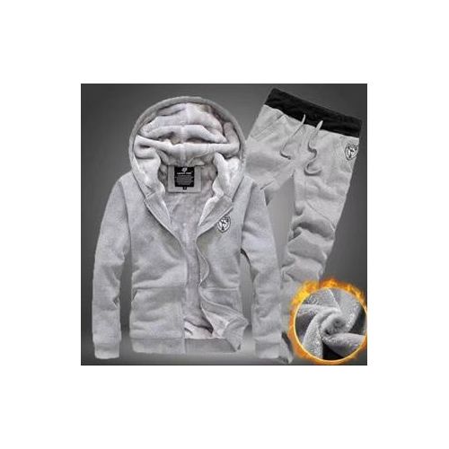 product_image_name-Generic-Hooded Cardigan Casual Clothes Jacket Men's Fleece Thickened Fashion Large Size Sports Sweater Suit - Grey-2