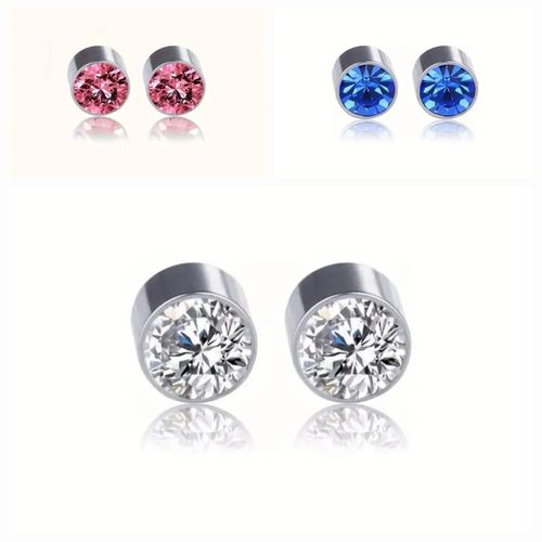 product_image_name-Generic-Crystal Stud Earrings Set – Classic Round Stainless Steel Earrings (3 Pairs, Mixed Colors)-1