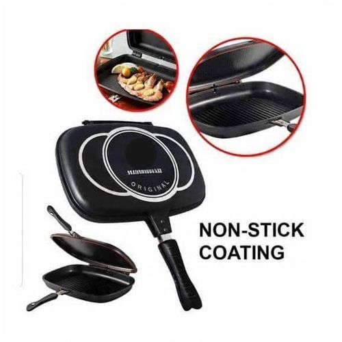 Generic Professional Non-Stick Double Sided Grill Pan Frying Pan - Black