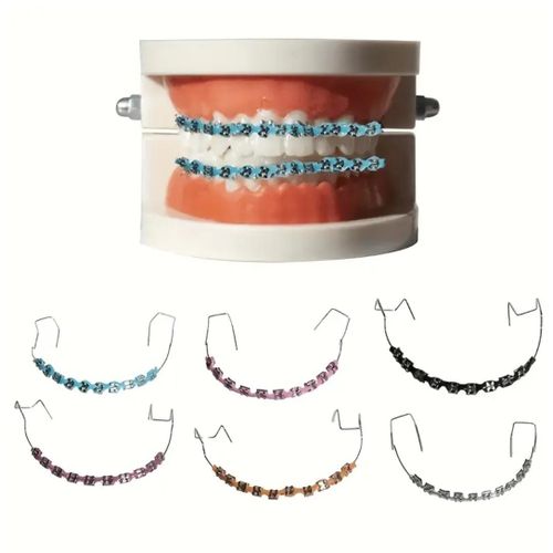 product_image_name-Generic-2pcs Fashionable Temporary Teeth Decorations with Rubber Chains – Non-Sensory Wear, Cosplay & Holiday Dental Accessories - Black-2