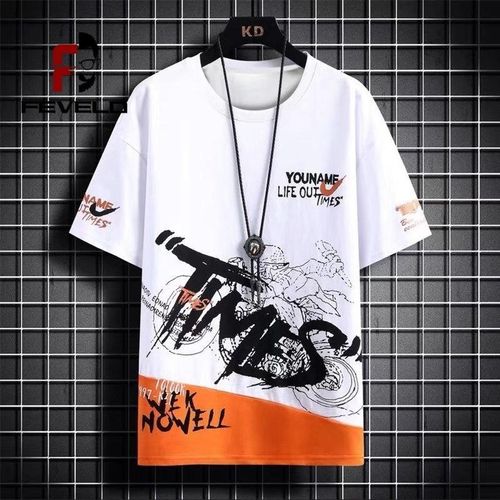 product_image_name-pisiduo-T shirt for Men 2025 New man Clothing Trendy Fitness streetwear Anime O-Neck Casual T-shirt Male Oversized Y2k tops Men T-shirts - White & Orange-1