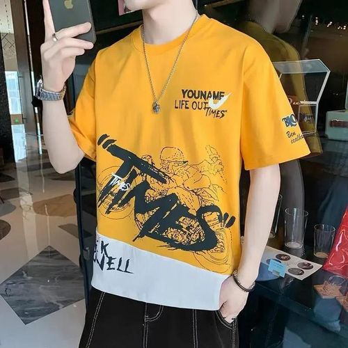 product_image_name-pisiduo-T shirt for Men 2025 New man Clothing Trendy Fitness streetwear Anime O-Neck Casual T-shirt Male Oversized Y2k tops Men T-shirts - White & Orange-8