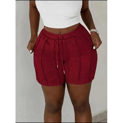 Generic Women Pleated Drawstring Elastic Waist Casual Shorts -