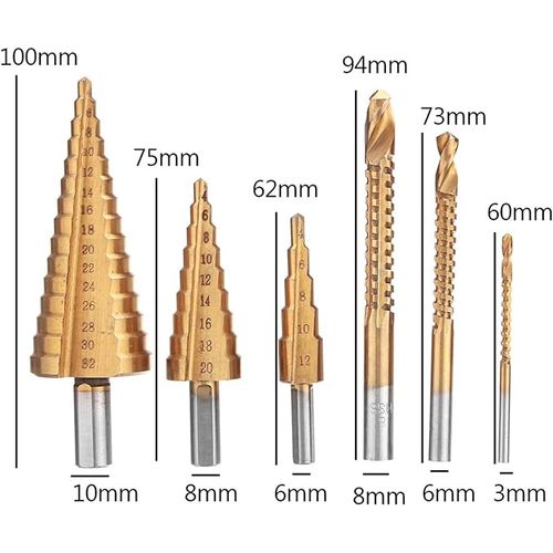 product_image_name-Generic-6-Piece Titanium Coated Drill Bit Set Grooving Tool Pagoda Serrated-2