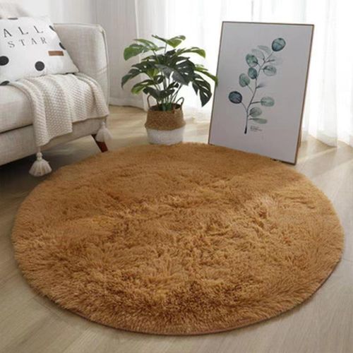 product_image_name-White Label-Round Plush Carpet 80x80cm - Brown-1