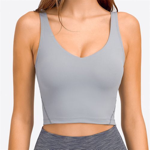 Shop Fashion Workout Top With Removable Padding Longline Sports Bra For  Lounging Streamer Gray Online