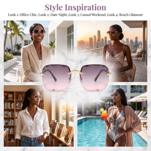 Fashion Women's Gradient Square Rimless Sunglasses UV400 Protection - image 2