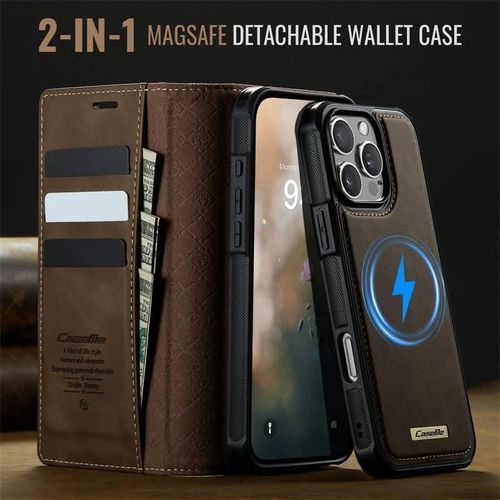 product_image_name-Generic-Iphone 12 / Iphone 12 Pro MAGSAFE Detachable Flip Leather  Wallet Case With Wireless & Magnetic Charging Support - Brown -1