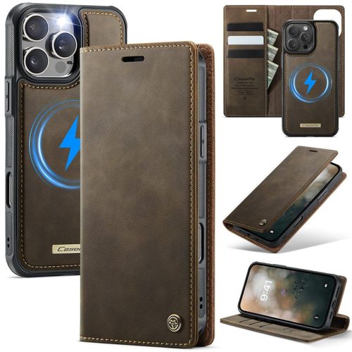 product_image_name-Generic-Iphone 12 / Iphone 12 Pro MAGSAFE Detachable Flip Leather  Wallet Case With Wireless & Magnetic Charging Support - Brown -3