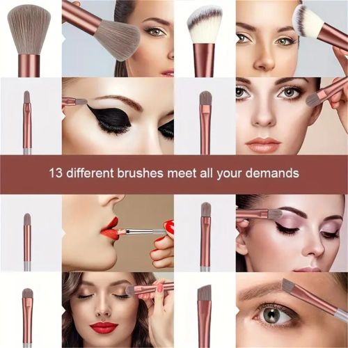 product_image_name-addigoes-Makeup Brushes Set, 13pcs Professional Soft Synthetic Blending Powder Concealer Application Tool Kit for Face Eye Shadows, for Beginners and Makeup Enthus (Brown)-3