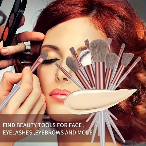 product_image_name-addigoes-Makeup Brushes Set, 13pcs Professional Soft Synthetic Blending Powder Concealer Application Tool Kit for Face Eye Shadows, for Beginners and Makeup Enthus (Brown)-4
